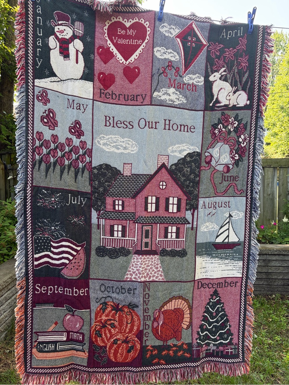 Source Unknown Pink & Gray 'Bless Our Home' Seasonal Throw Blanket with